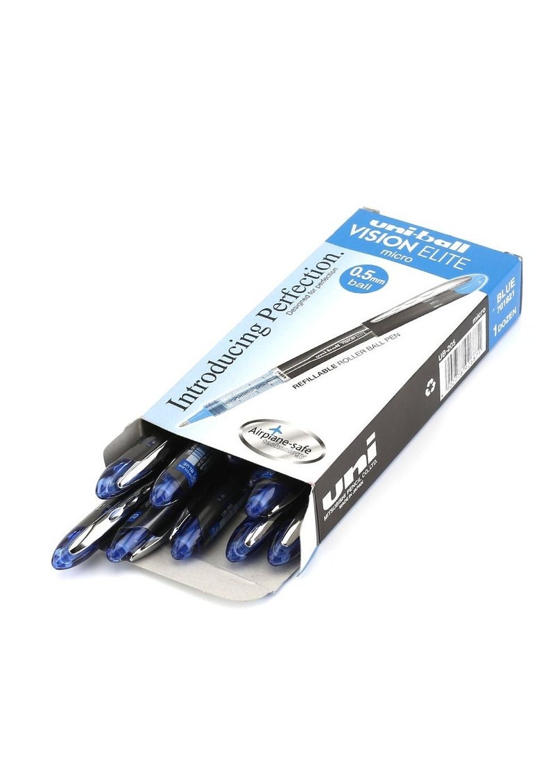Uniball 12-Piece Vision Elite Micro Roller Pen 0.5mm Tip Blue Ink  - Image 1