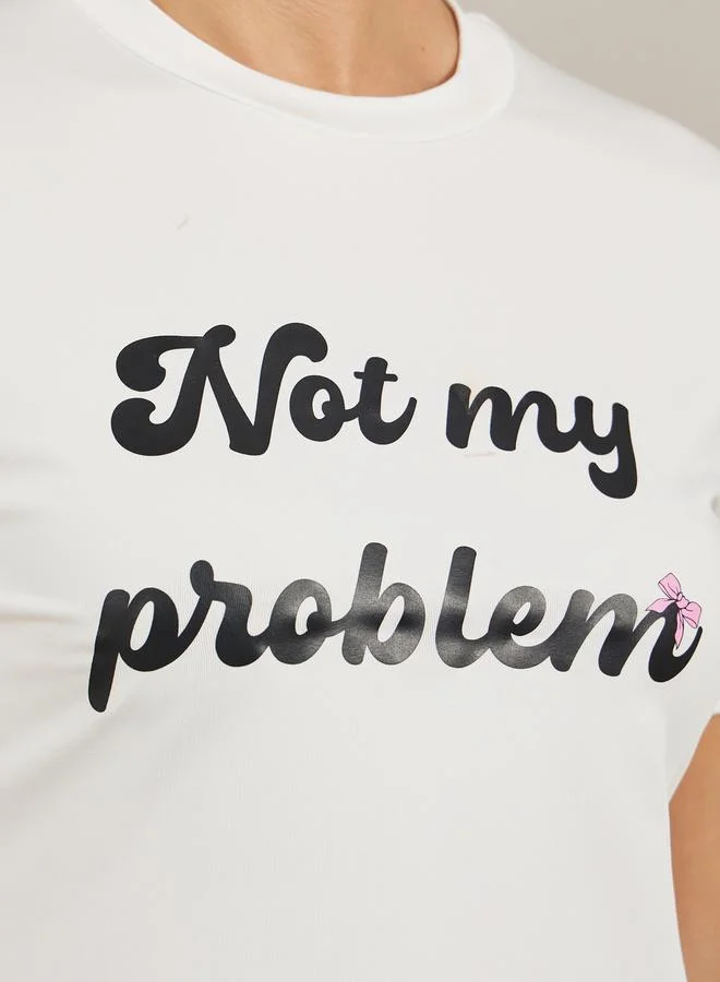 Styli Slogan Print Round Neck Crop T-Shirt