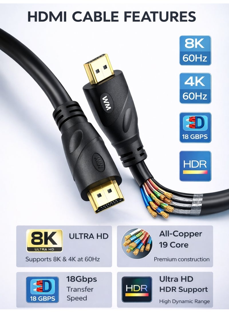 WELLMAX WM HDMI Cable 2 Meter High Speed 4K Ultra HD Video Cable HDMI to HDMI for TV Laptop Monitor Gaming Console Projector Durable WELLMAX HDMI99 - Image 3