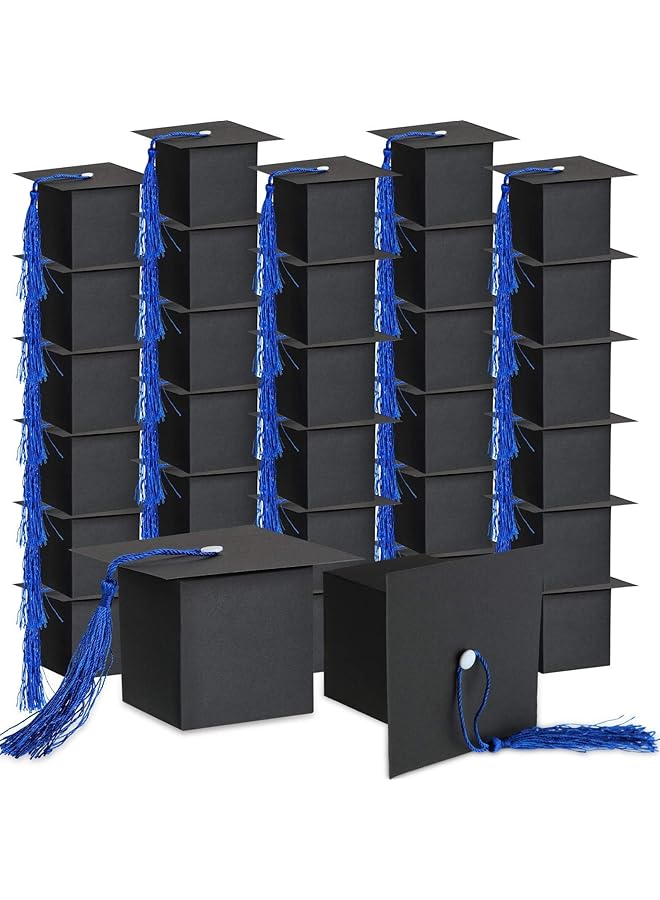 The Bros Graduation Hat Candy Box, 20 Pack Graduation Gift Box with Tassels Candy Sugar Box Doctoral Cap Shaped Box for Chocolate Candy Graduation Party Supplies Decorative Souvenirs, Blue Tassel - Image 1
