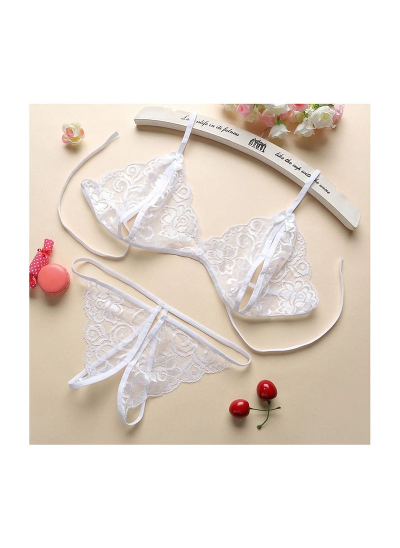 Generic - Ladies Fashion Lingerie Bra Thong Open Crotch Gift White - Image 1