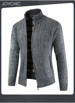 Joychic Winter Cardigan Men Casual Men Autumn Zip Thick Knitted Sweater Cardigan Pockets Warm Jacket Slim Cardigan Coat Dark Grey  - Image 1