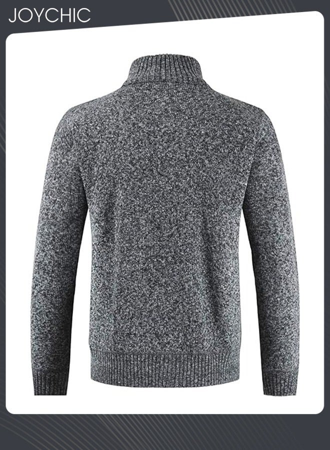 Joychic Winter Cardigan Men Casual Men Autumn Zip Thick Knitted Sweater Cardigan Pockets Warm Jacket Slim Cardigan Coat Dark Grey  - Image 2