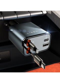 Lisen Retractable Car Charger [69W USB C Car Charger Adapter] iPhone 16 Car Charger Fast Charging, Fast Charging Car Charger, Type C Retractable Car Charger for iPhone 16 15 14 13 12, Samsung, Black  - Image 1