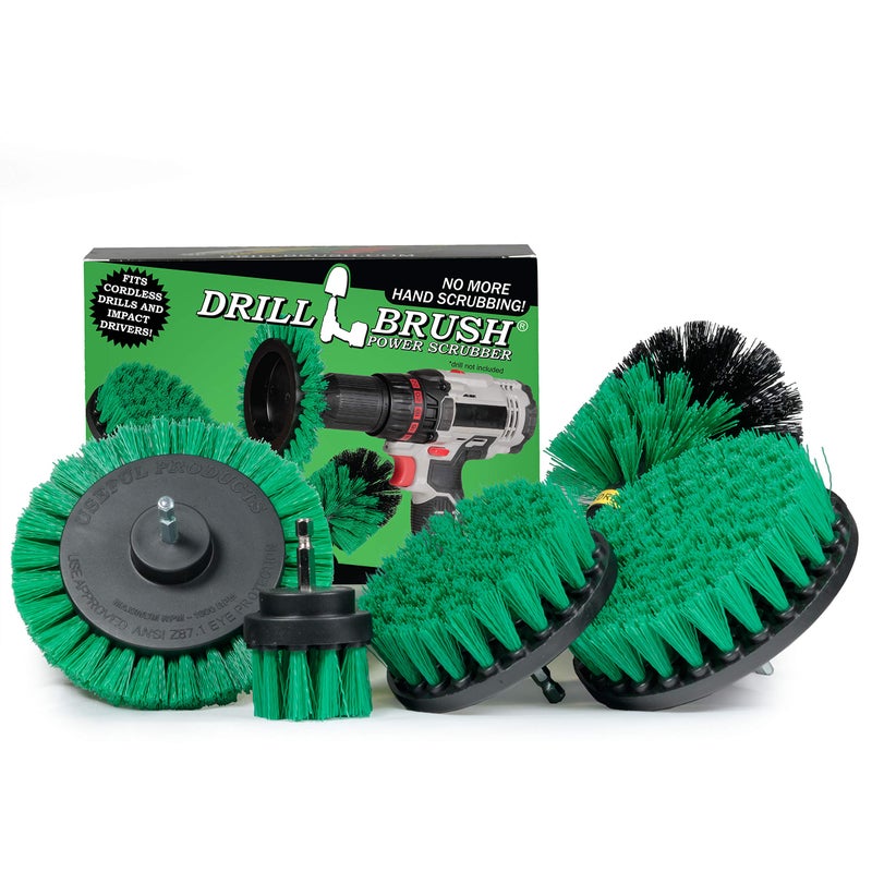 Drillbrush Electric Spin Scrubber Drill Power Kitchen Scrub Brush Green Kit  Cleaning Supplies for Kitchen Accessories  Drill Scrubber Attachment  Cordless Drill Set with Cast Iron Scrubber and Oven Cleaner