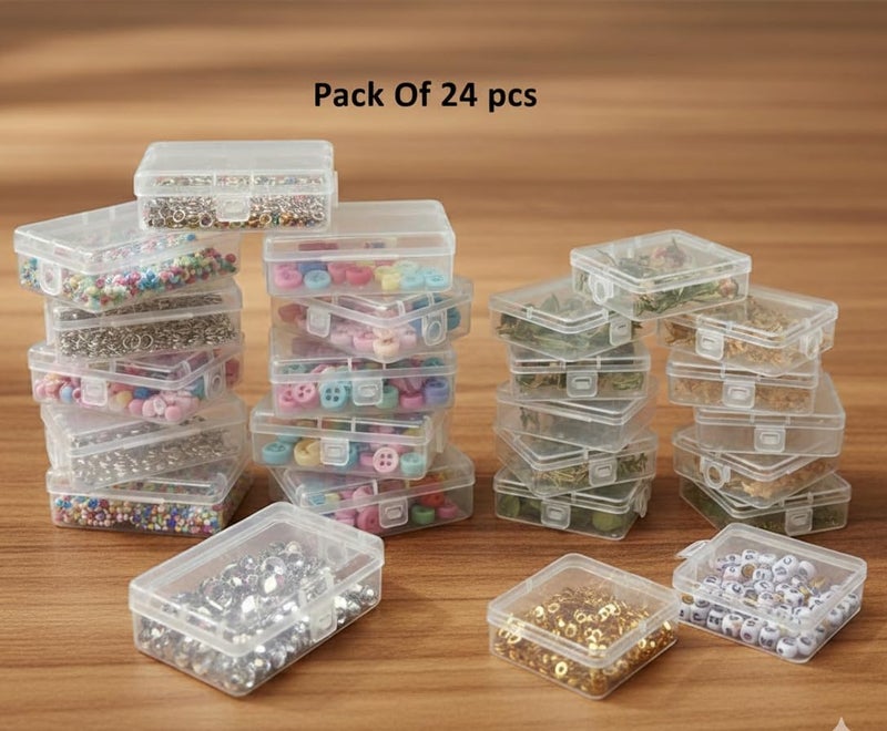 URBAA Plastic Storage Box Set, 24 Pieces, Clear Containers with Locking Lids and hook for hanging, 12 Small and 12 Extra Small For Jewellery, Beads, Pins etc. - Image 4