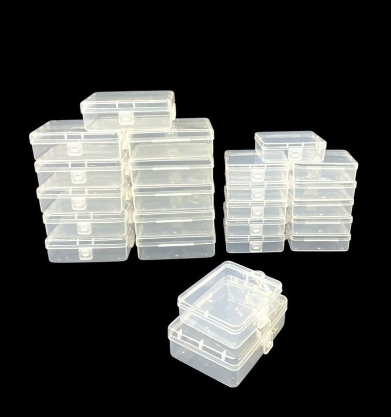 URBAA Plastic Storage Box Set, 24 Pieces, Clear Containers with Locking Lids and hook for hanging, 12 Small and 12 Extra Small For Jewellery, Beads, Pins etc. - Image 1