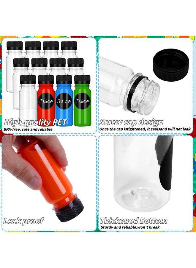 UZLU 147 Pcs 2 oz Small Plastic Juice Bottles with Black Caps Mini Clear Ginger Shot Containers with Tamper Proof Lids Reusable Travel Bottles with Funnels Labels for Juice Milk Water Other Beverages - Image 3