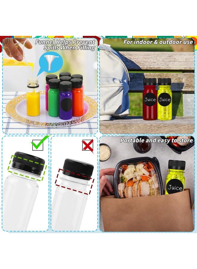 UZLU 147 Pcs 2 oz Small Plastic Juice Bottles with Black Caps Mini Clear Ginger Shot Containers with Tamper Proof Lids Reusable Travel Bottles with Funnels Labels for Juice Milk Water Other Beverages - Image 4