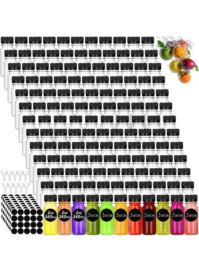 UZLU 147 Pcs 2 oz Small Plastic Juice Bottles with Black Caps Mini Clear Ginger Shot Containers with Tamper Proof Lids Reusable Travel Bottles with Funnels Labels for Juice Milk Water Other Beverages - Image 1