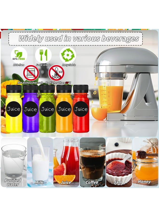 UZLU 147 Pcs 2 oz Small Plastic Juice Bottles with Black Caps Mini Clear Ginger Shot Containers with Tamper Proof Lids Reusable Travel Bottles with Funnels Labels for Juice Milk Water Other Beverages - Image 5