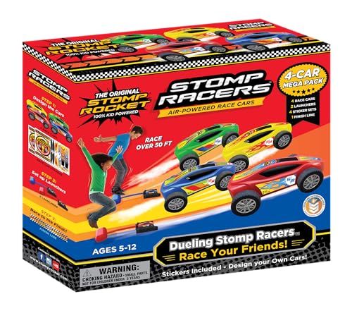 Stomp Rocket Stomp Racers Air Powered Race Cars by Stomp Rocket 4 Car Mega Pack Dueling Stomp Racers Toy Car Launcher Fun Backyard Outdoor Indoor MultiPlayer Kids Toys Gifts for Boys Girls Toddlers - Image 1