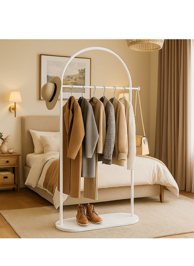 Y&D Metal Arch Coat Rack Freestanding with Heavy Stable Marble Base Sturdy Coat Rack Stand for Clothes/Bags/Hats White Coat Rack Stand for Entryway Bedroom Office Narrow Place  - Image 1