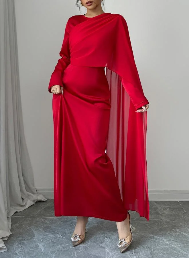 Take Two Take Two Solid Cape Detail A-Line Maxi Dress