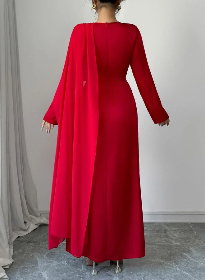Take Two Take Two Solid Cape Detail A-Line Maxi Dress