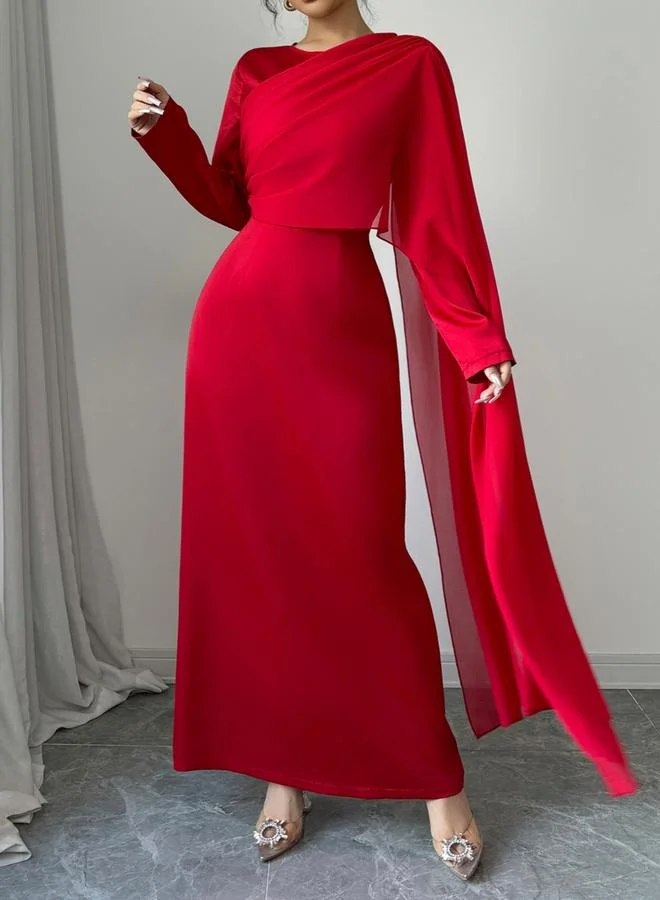 Take Two Take Two Solid Cape Detail A-Line Maxi Dress