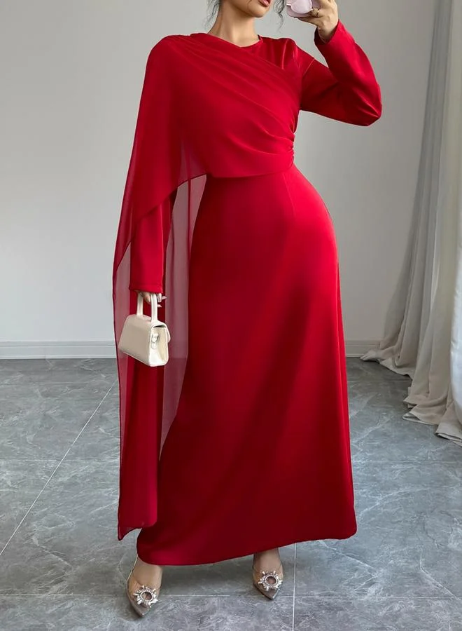 Take Two Take Two Solid Cape Detail A-Line Maxi Dress