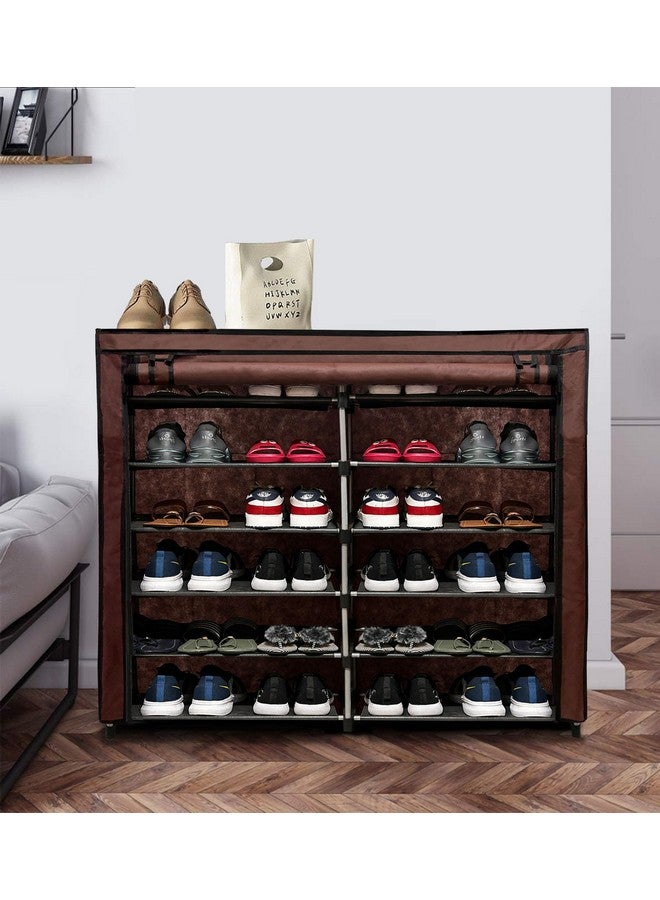 ROBMOB 12 Tier Metal Shoe Rack Collapsible Shoe Organiser with Adjustable Shelves Space Saving Lightweight Racks Foldable Sneaker Footwear Best for Men, Women, Boots, Slippers (Brown Cover) - Image 1