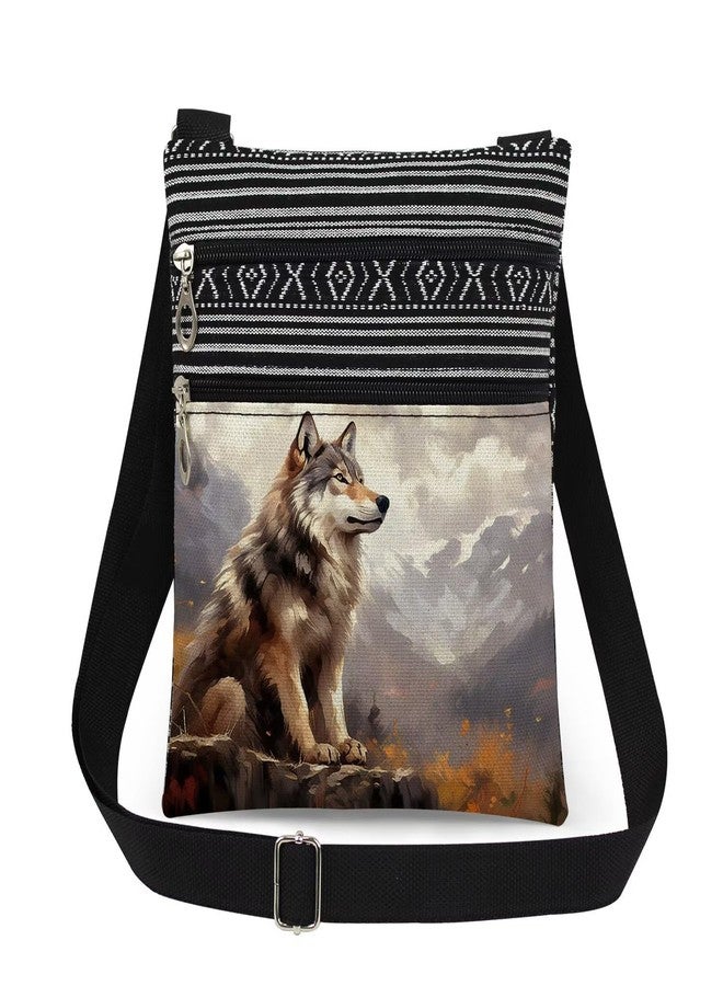 XiaoGalaee Wolf Print Women Crossbody Bag Outdoor Autumn Forest Print Adjustable Shoulder Strap for Hiking Travel Wolf Gift for Sister's Birthday Thanksgiving Men Messenger Bag - Image 1