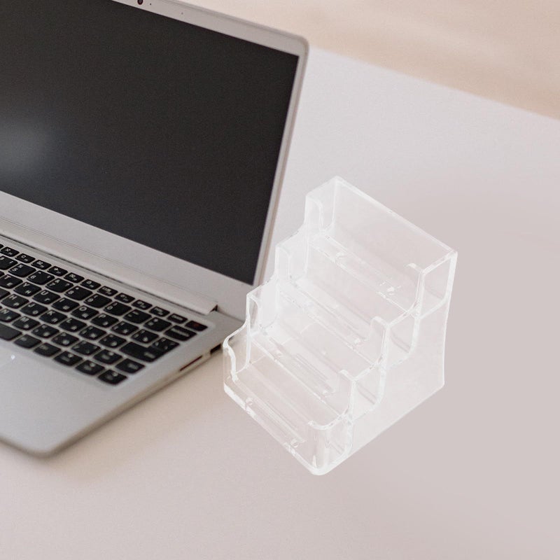 Clear Acrylic Business Card Holder Desk Stand With Four Compartments Sturdy Reusable Office Organizer - Image 5