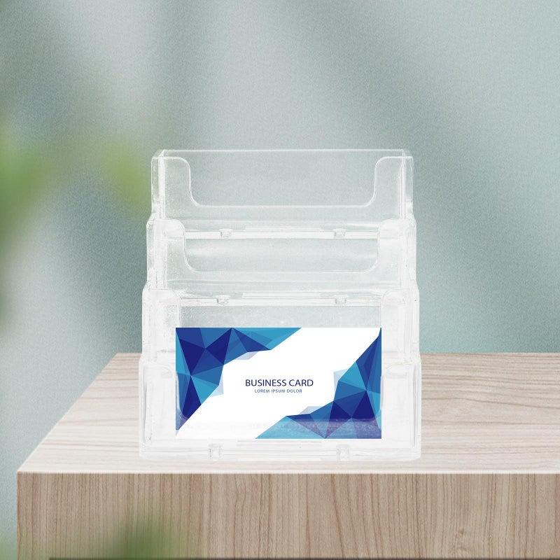 Clear Acrylic Business Card Holder Desk Stand With Four Compartments Sturdy Reusable Office Organizer - Image 4