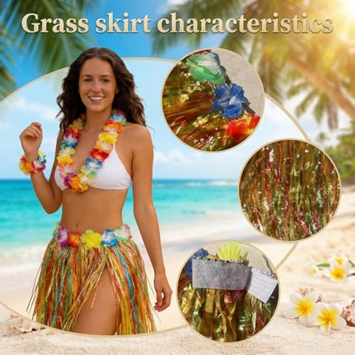 Zeyoy 60 Pcs Hawaiian hula skirts & leis themed party decorations,Adult Luau Grass Skirt Suitable for Tropical Beach Parties, Holidays, Birthdays, Party Favors, Party Decorations and Supply (15.7inches) - Image 4
