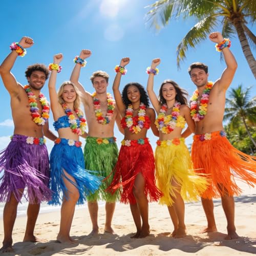 Zeyoy 60 Pcs Hawaiian hula skirts & leis themed party decorations,Adult Luau Grass Skirt Suitable for Tropical Beach Parties, Holidays, Birthdays, Party Favors, Party Decorations and Supply (15.7inches) - Image 5
