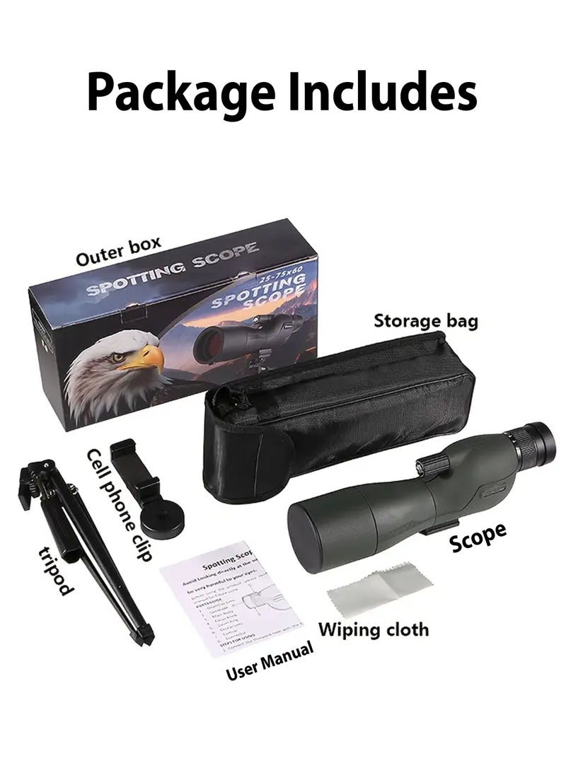 DBLEW - 25-75x60 High Power Spotting Scope with Metal Tripod & Phone Adapter, BAK4 Prism & FMC Lens for Bird Watching, Hunting, Wildlife Adventure Photography, Outdoor Camping, Target Shooting, Waterproof and Fog Proof Telescope with Carry Case & Accessories Low Light Vision 60mm Objective Diameter - Image 1