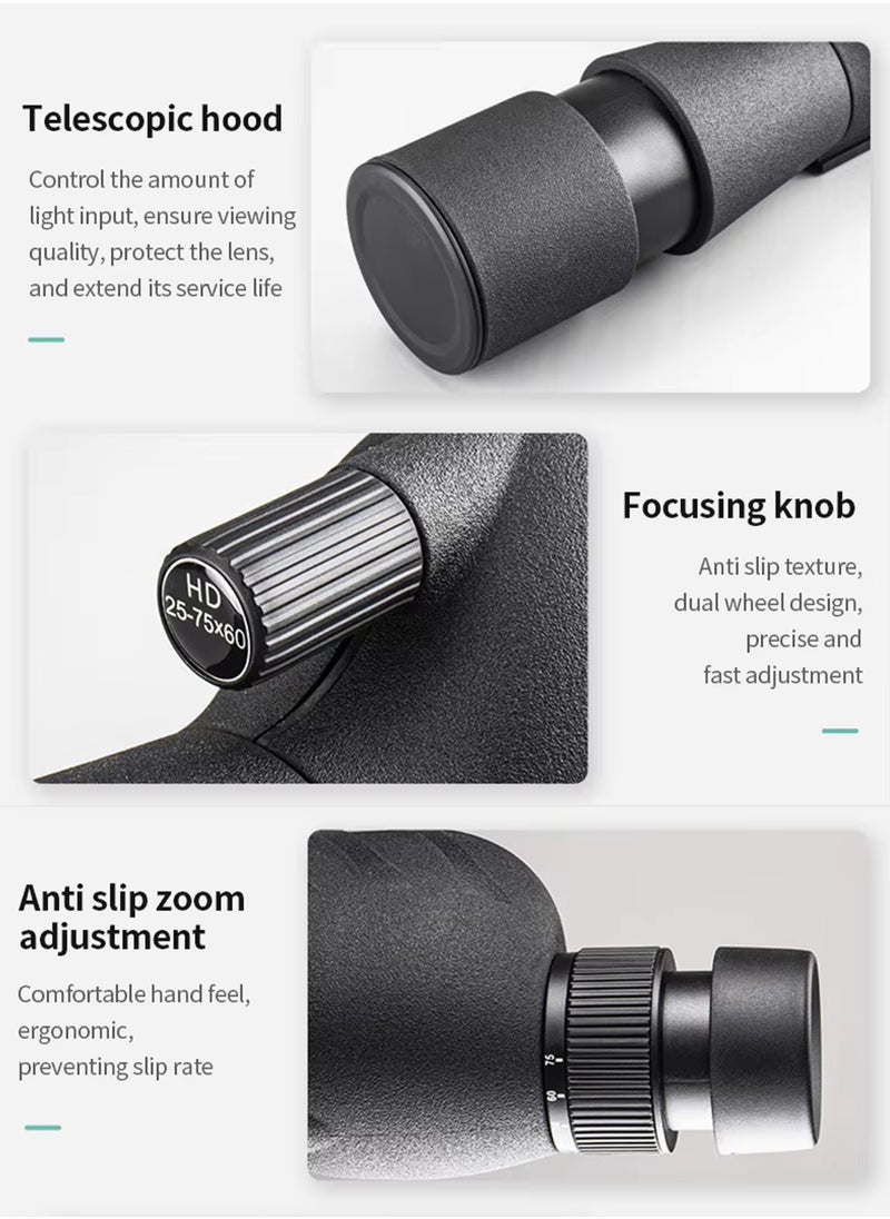 DBLEW - 25-75x60 High Power Spotting Scope with Metal Tripod & Phone Adapter, BAK4 Prism & FMC Lens for Bird Watching, Hunting, Wildlife Adventure Photography, Outdoor Camping, Target Shooting, Waterproof and Fog Proof Telescope with Carry Case & Accessories Low Light Vision 60mm Objective Diameter - Image 1