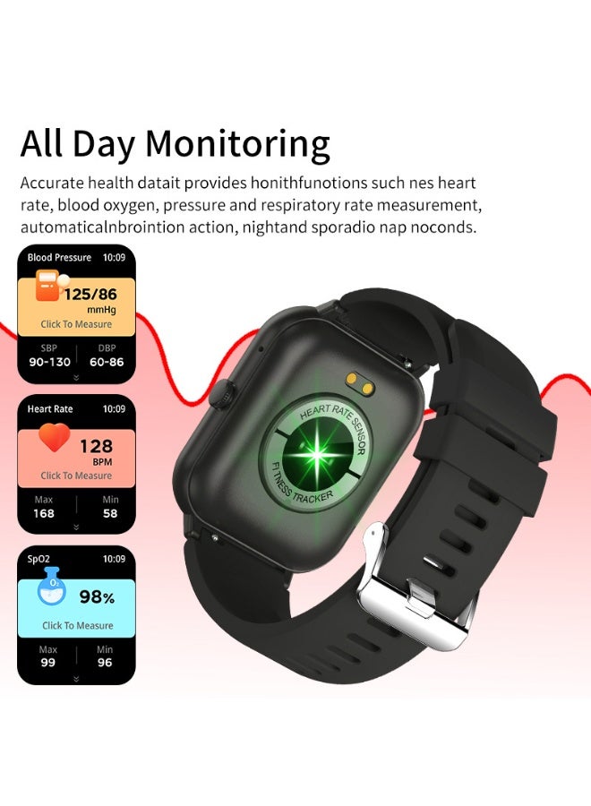 LIGE 1.83-Inch Men's Sport Black Strap Smartwatch, Multi-functional, Waterproof, Pedometer, Alarm Clock, Wireless Calling, Health Monitoring, Message Push Notifications. - Image 4
