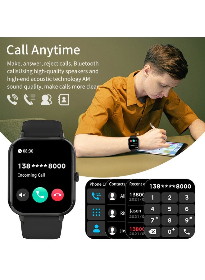 LIGE 1.83-Inch Men's Sport Black Strap Smartwatch, Multi-functional, Waterproof, Pedometer, Alarm Clock, Wireless Calling, Health Monitoring, Message Push Notifications. - Image 2