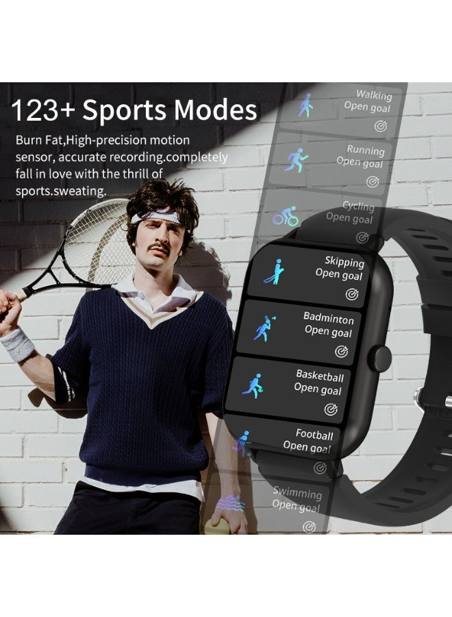LIGE 1.83-Inch Men's Sport Black Strap Smartwatch, Multi-functional, Waterproof, Pedometer, Alarm Clock, Wireless Calling, Health Monitoring, Message Push Notifications. - Image 3