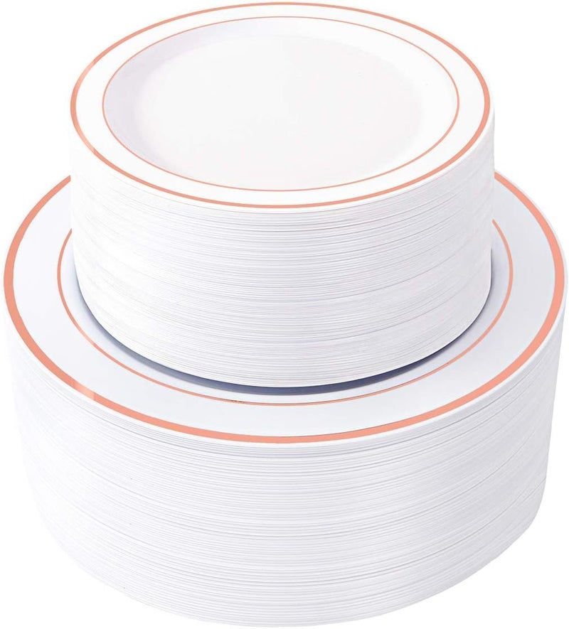 WDF 120 pieces Rose Gold Plates Disposable  Heavy Duty Rose Gold Plastic Plates Perfect for Mothers Day Wedding Birthday