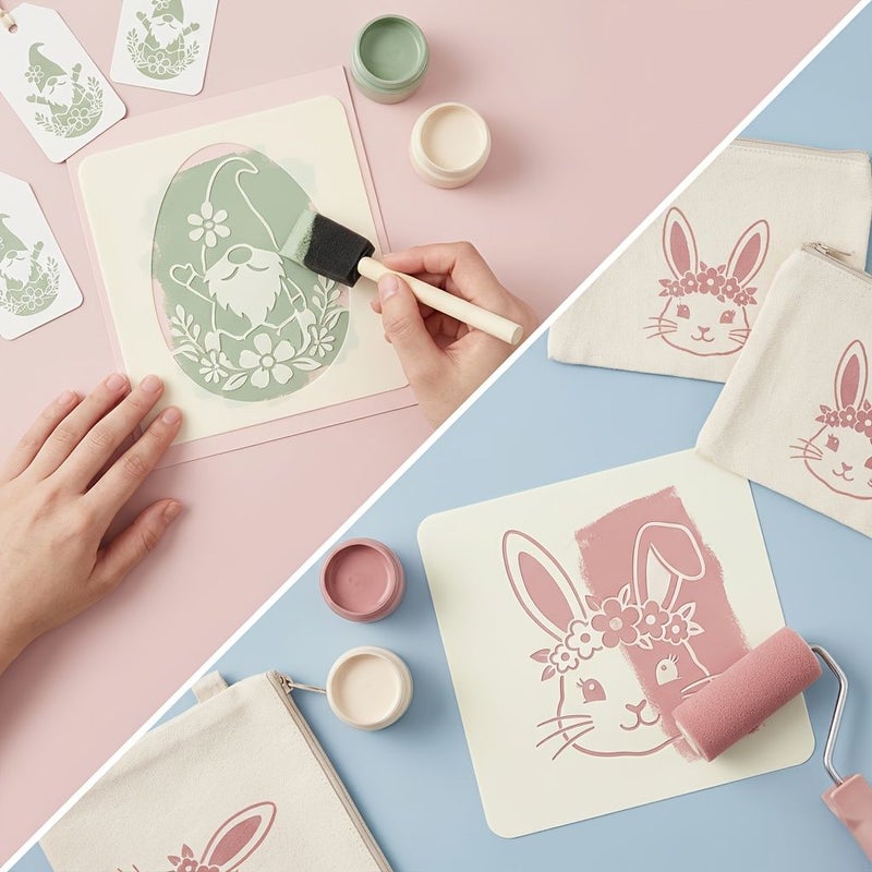 Happy Easter 4Pcs Plastic Bunny Stencil Set For Wall Canvas Home Craft Art Decor - Image 4