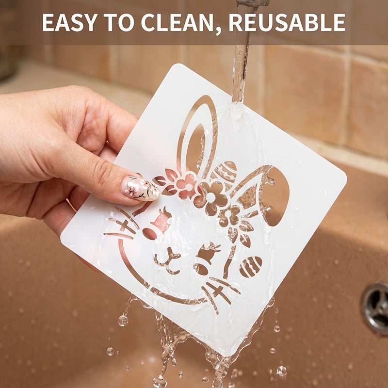 Happy Easter 4Pcs Plastic Bunny Stencil Set For Wall Canvas Home Craft Art Decor - Image 5
