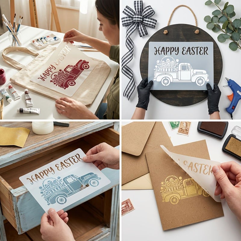 Happy Easter 4Pcs Plastic Bunny Stencil Set For Wall Canvas Home Craft Art Decor - Image 2
