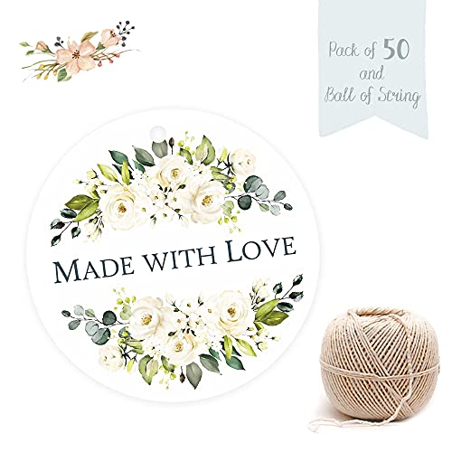 Chic a Choc Made with Love Gift Tags. 50 Gift Tags in a Beautiful Watercolour Floral Design. With Jute String for attaching to Gifts and Cake Boxes. - Image 2