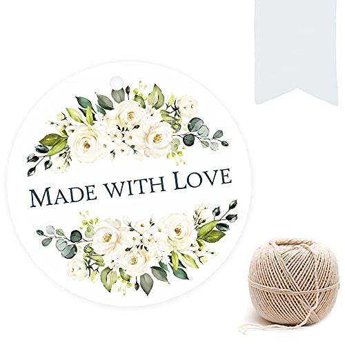 Chic a Choc Made with Love Gift Tags. 50 Gift Tags in a Beautiful Watercolour Floral Design. With Jute String for attaching to Gifts and Cake Boxes. - Image 1