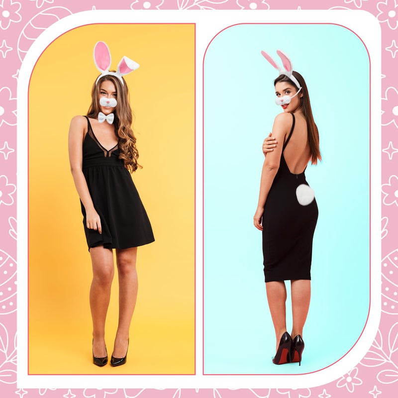 Parma77 Easter Bunny Costume Set, White Plush Bunny Ears Headband, Bowtie, Nose, Bunny Tail for Women Adults, Bunny Dress up Accessories for Halloween Party Supplies - Image 4