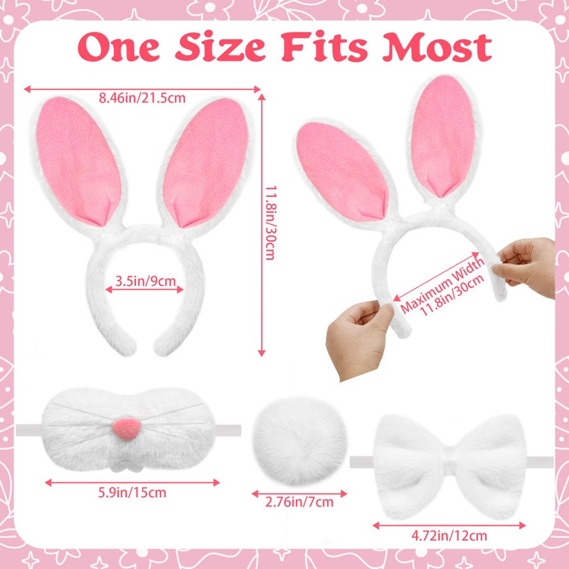 Parma77 Easter Bunny Costume Set, White Plush Bunny Ears Headband, Bowtie, Nose, Bunny Tail for Women Adults, Bunny Dress up Accessories for Halloween Party Supplies - Image 5