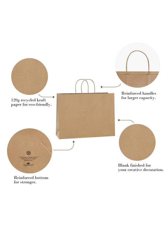 BagDream 16x6x12 Inches 50Pcs Brown Kraft Paper Bags with Handles Bulk, Large Gift Bags for Shopping, Grocery, Retai, Merchandise, Party Favor Gifts, Recyclable Paper Sacks - Image 2
