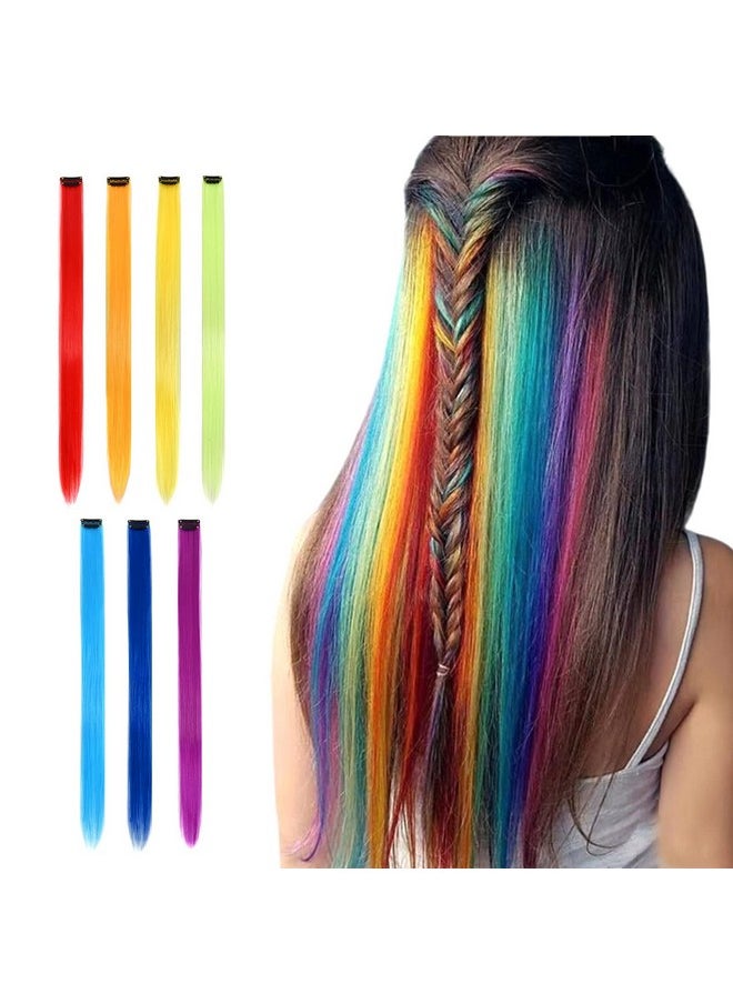 Yongyi 7 Pcs Colored Clip In Hair Extensions 20 Inches Multicolors Straight Hair Clip In Synthetic Hair Extensions For Women Girls Kids Gift Synthetic Hairpieces Can Be Hot Water Curl (20 Inch 7 Colors)  - Image 1