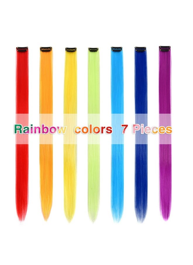 Yongyi 7 Pcs Colored Clip In Hair Extensions 20 Inches Multicolors Straight Hair Clip In Synthetic Hair Extensions For Women Girls Kids Gift Synthetic Hairpieces Can Be Hot Water Curl (20 Inch 7 Colors)  - Image 2
