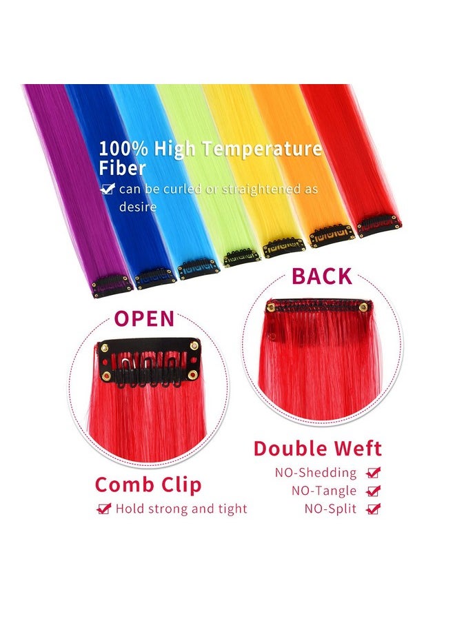Yongyi 7 Pcs Colored Clip In Hair Extensions 20 Inches Multicolors Straight Hair Clip In Synthetic Hair Extensions For Women Girls Kids Gift Synthetic Hairpieces Can Be Hot Water Curl (20 Inch 7 Colors)  - Image 4
