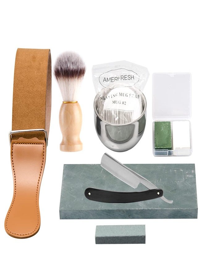 Grandslam Shaving Kit - Straight Razor With Leather Strop, Sharpening Stone, Brush, Bowl, Soap - Gift for Men - Image 1