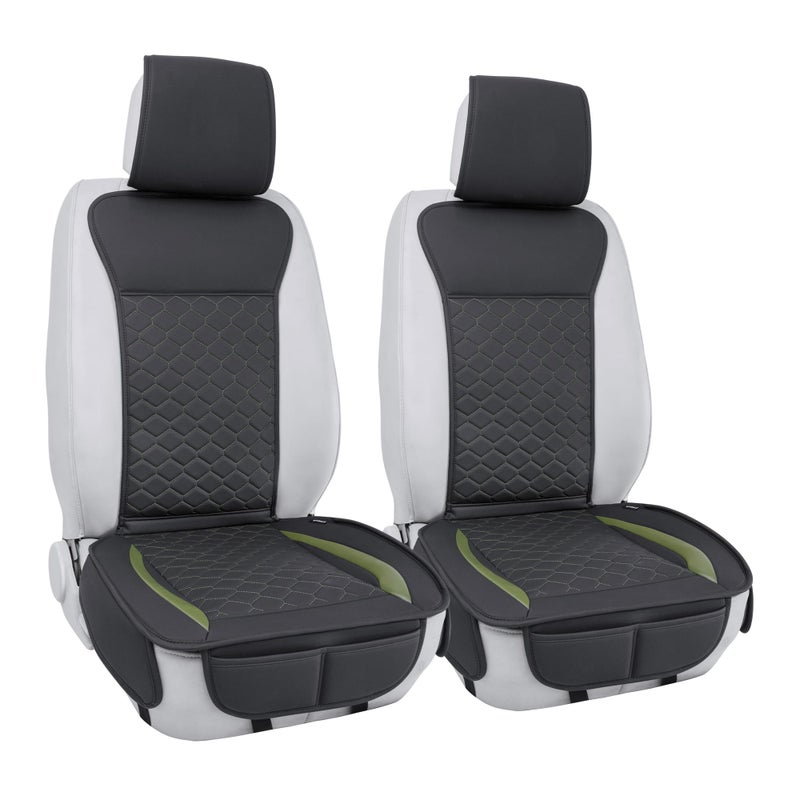 Elantrip 2PCs Front Car Seat Covers Leather Car Seat Protector Universal fit for Most Cars SUVs and Trucks Water Proof Seat Protector Black and Green - Image 2