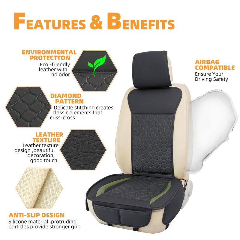 Elantrip 2PCs Front Car Seat Covers Leather Car Seat Protector Universal fit for Most Cars SUVs and Trucks Water Proof Seat Protector Black and Green - Image 4