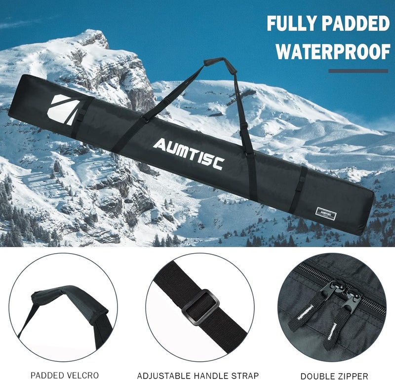 AUMTISC Fully Padded Ski Bag, Single Ski Bags for Air Travel, Waterproof Snow Ski Bag for Flying with Adjustable Handle, Perfect for Skiing, Storage and Transport, 170 185 cm - Image 3