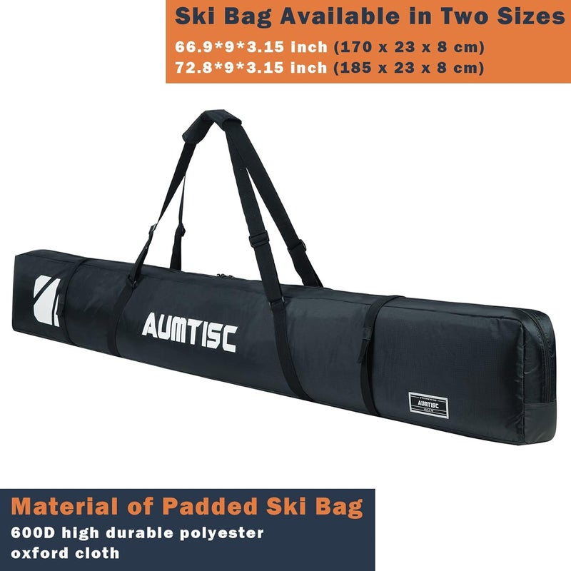 AUMTISC Fully Padded Ski Bag, Single Ski Bags for Air Travel, Waterproof Snow Ski Bag for Flying with Adjustable Handle, Perfect for Skiing, Storage and Transport, 170 185 cm - Image 2