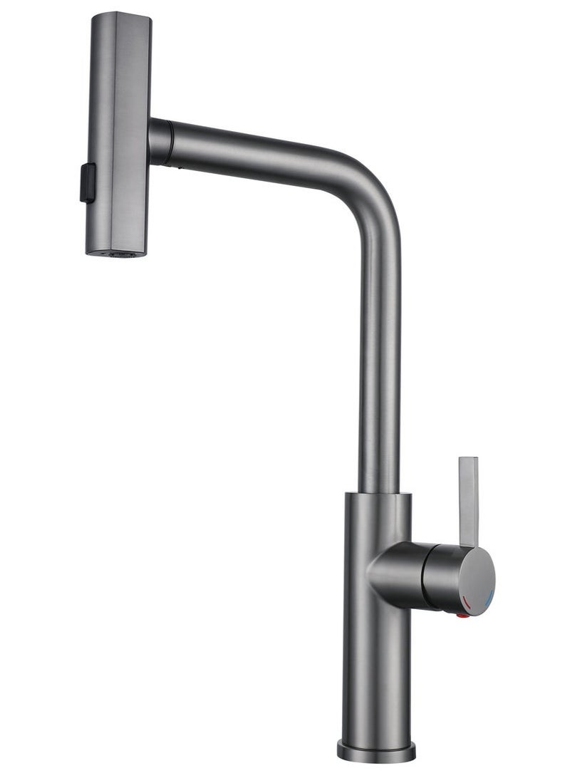 Arabest Kitchen Faucets, Brushed Gun Grey Kitchen Faucet with Pull Down Sprayer, 360° Swivel Waterfall Kitchen Sink Faucet, Sing Handle Stainl Steel Kitchen Faucets for Sink - Image 2